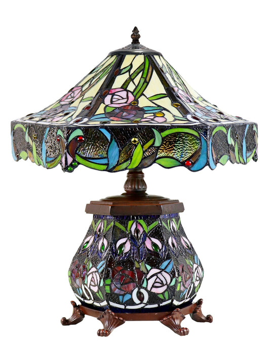 Large 18" Amazing Rose Flower Leaf  Tiffany Table Lamp with Lighted Base