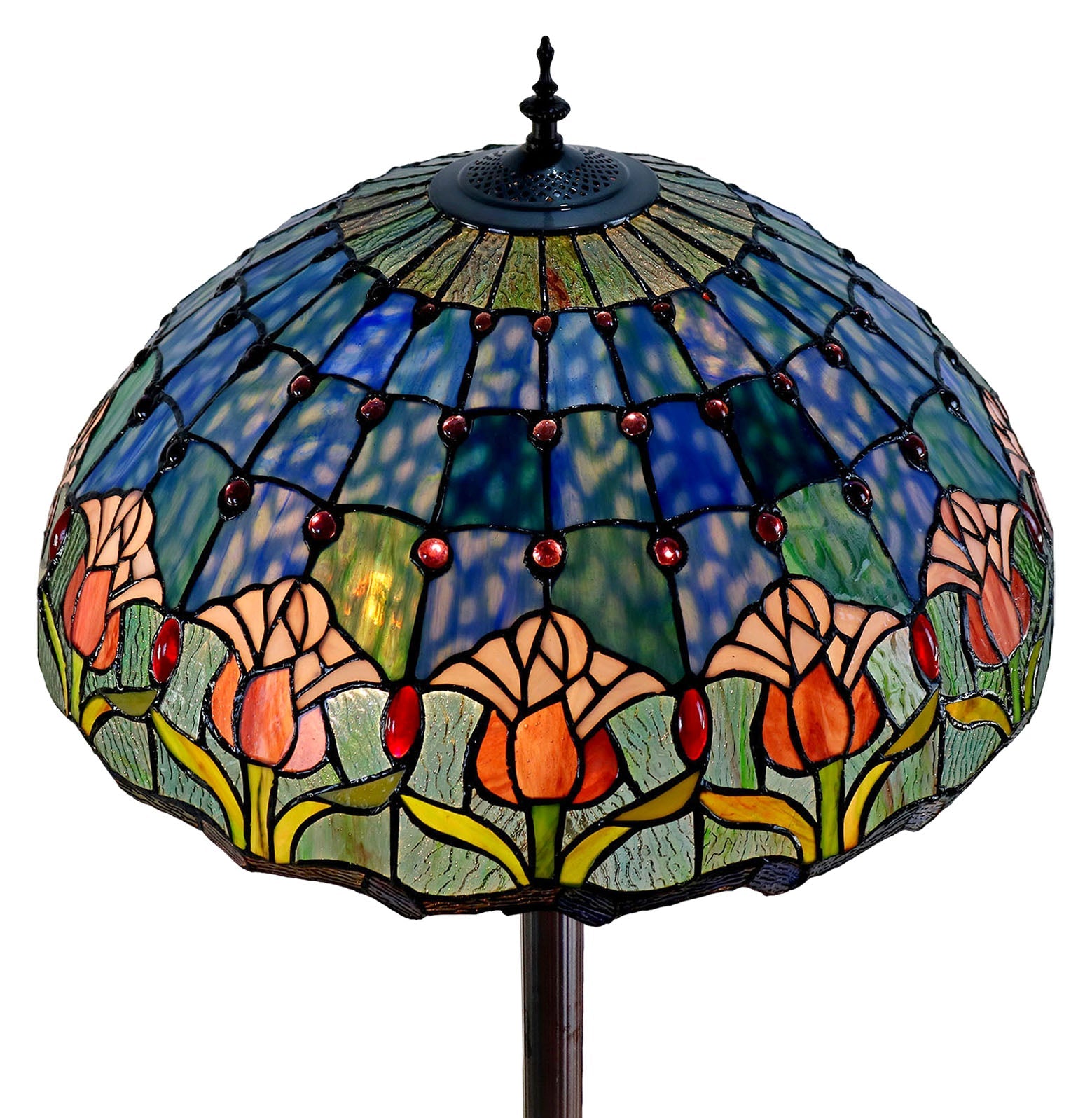 Huge 20" Blue Tulip Flower Stained Glass Tiffany Floor Lamp