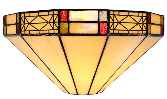 Ivory white  Mission Stained Glass Tiffany Wall Light  with  Double Intricate Filigree Accent