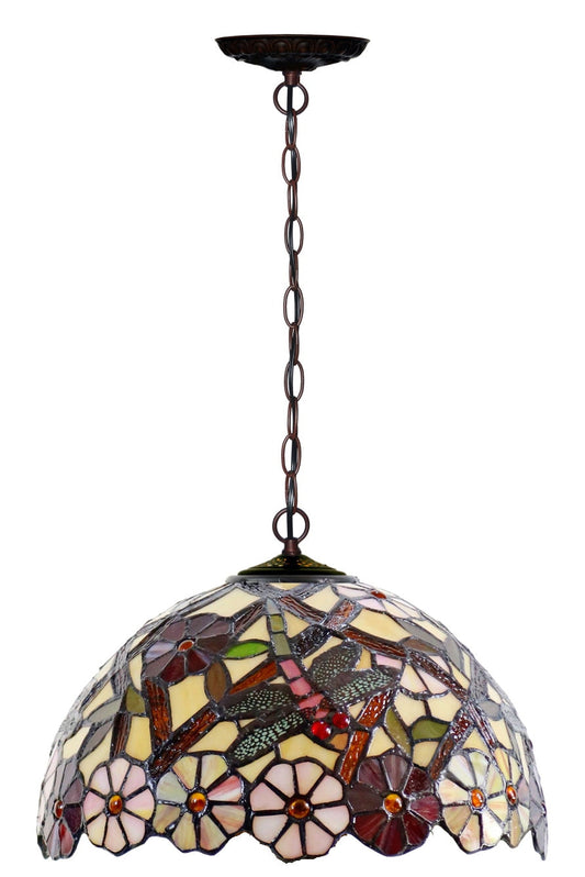 12" Traditional Dragonfly Style Daisy Flower Tiffany Pendant Light