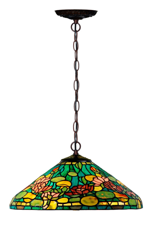 16" Large Pond Lily Stained Glass Tiffany Pendant Light