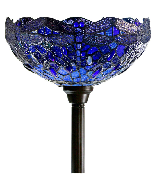 14"  Blue Dragonfly Style Tiffany Floor Torchiere Lamp