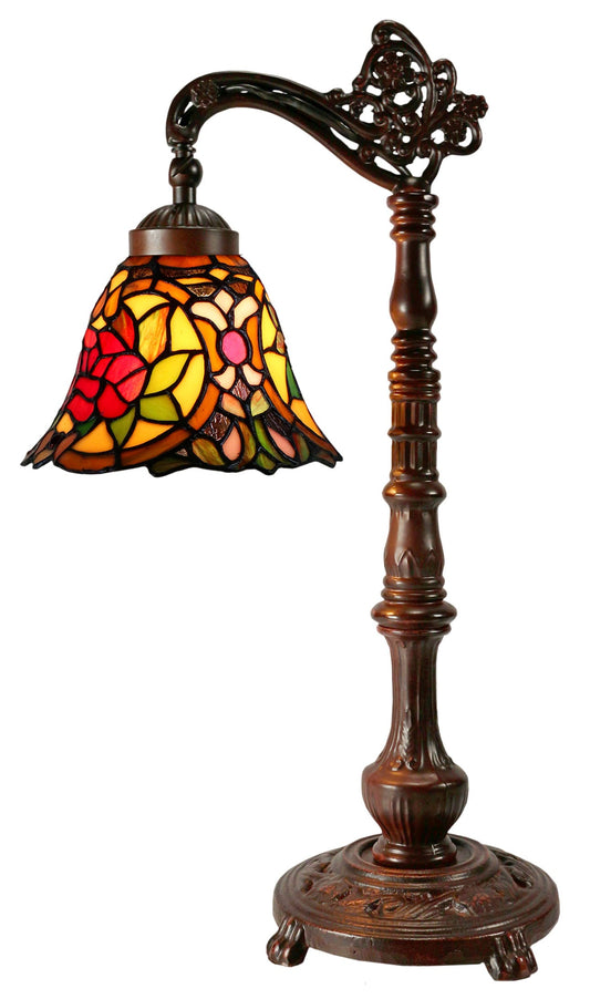 Camellia Style Leadlight Stained Glass Bridge Arm Tiffany Table Lamp