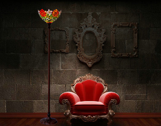 14"  Red Rose Flower Style Tiffany Floor Torchiere Lamp