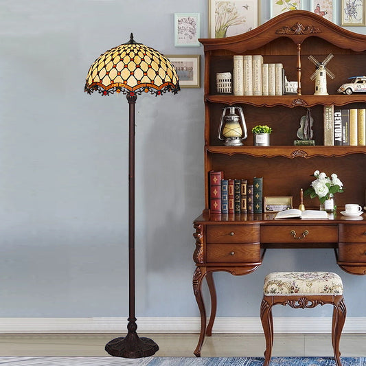 High Quality 18" Beaded  Stained Glass Tiffany Floor Lamp