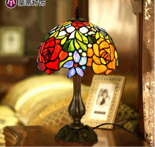 Stunning 10" Rumba Rose Style Tiffany Mini Table Lamp