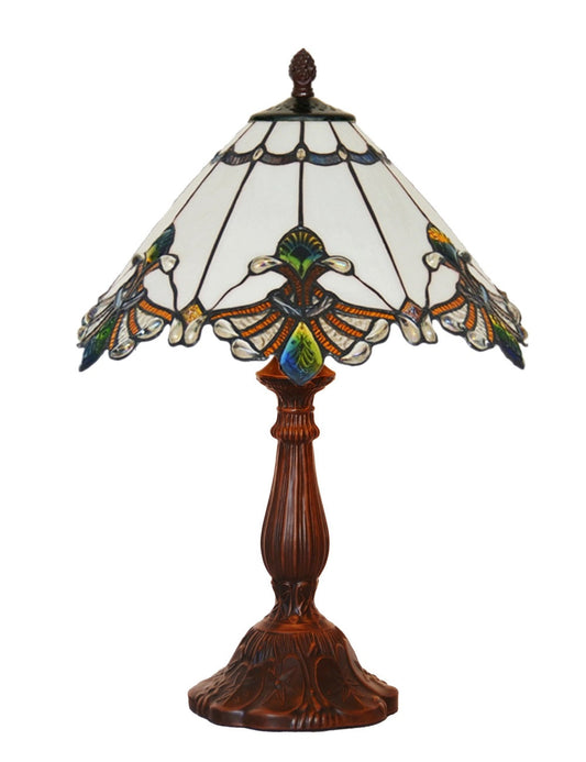 12" White Elegant Jewel Carousel Tiffany Bedside Lamp