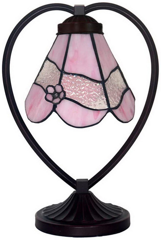 Pink Daisy Tiffany Style Stained Glass Table Lamp with Heart-shaped Metal Base