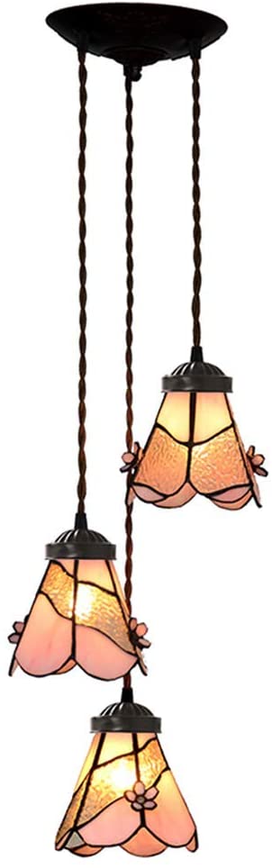3 light Pink Flower Style Tiffany Stained Glass Pendant Lights