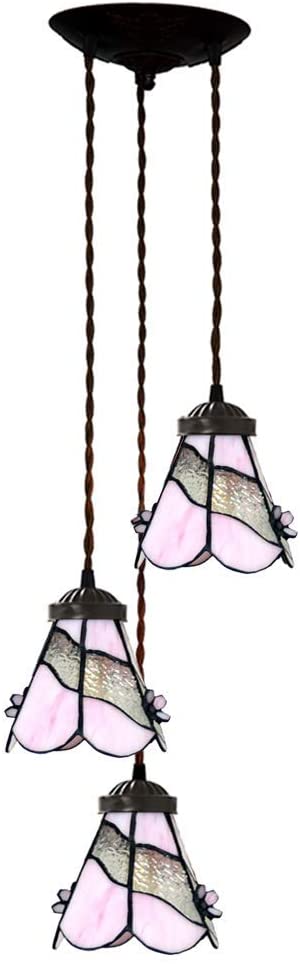 3 light Pink Flower Style Tiffany Stained Glass Pendant Lights