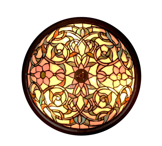 Large 3 lights Wisteria Flower Leaf Tiffany Style  Flush Mount Ceiling Lights