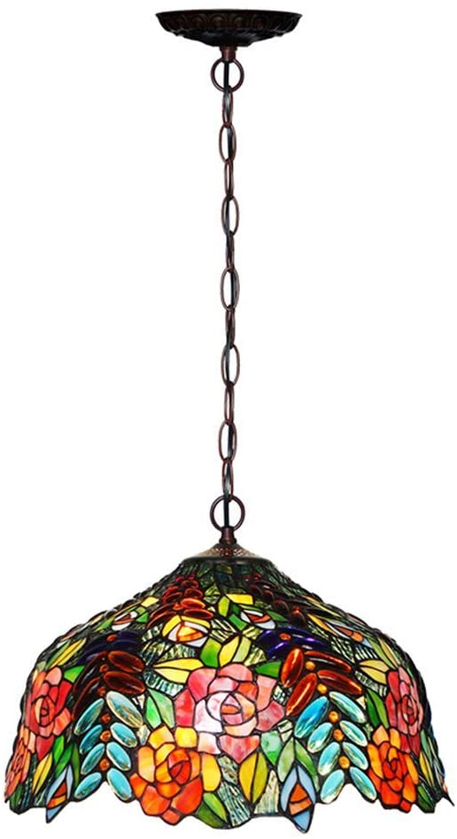 Large 16" Blossoming Flower and Vine Tiffany Hanging Light