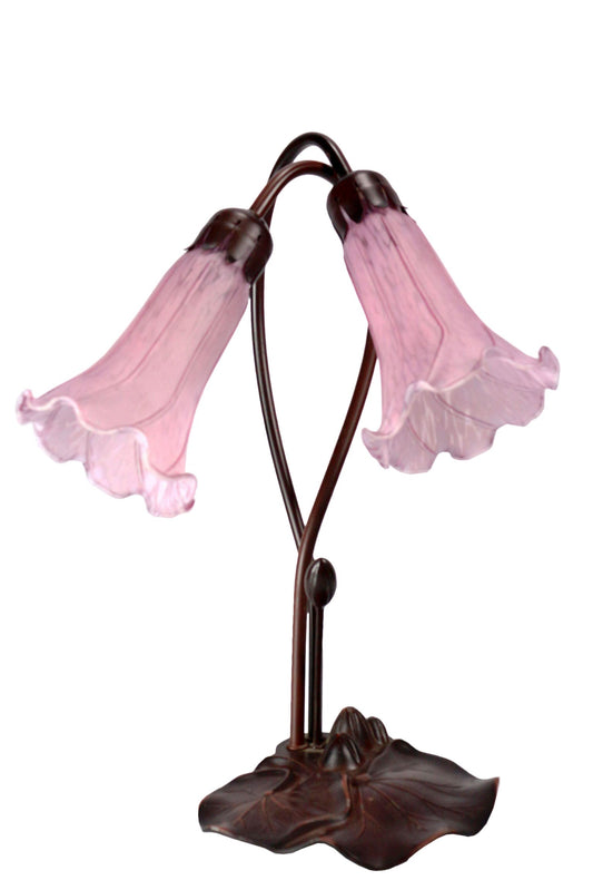 Double Branch Art Deco Tiffany Lily Table Lamp Violet