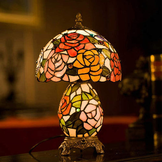 Exquisite 8" Traditional Rose Tiffany Table Lamp with Lighted Base