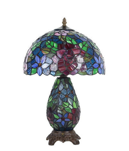 12" Traditional Rose Tiffany Table Lamp with Lighted Base