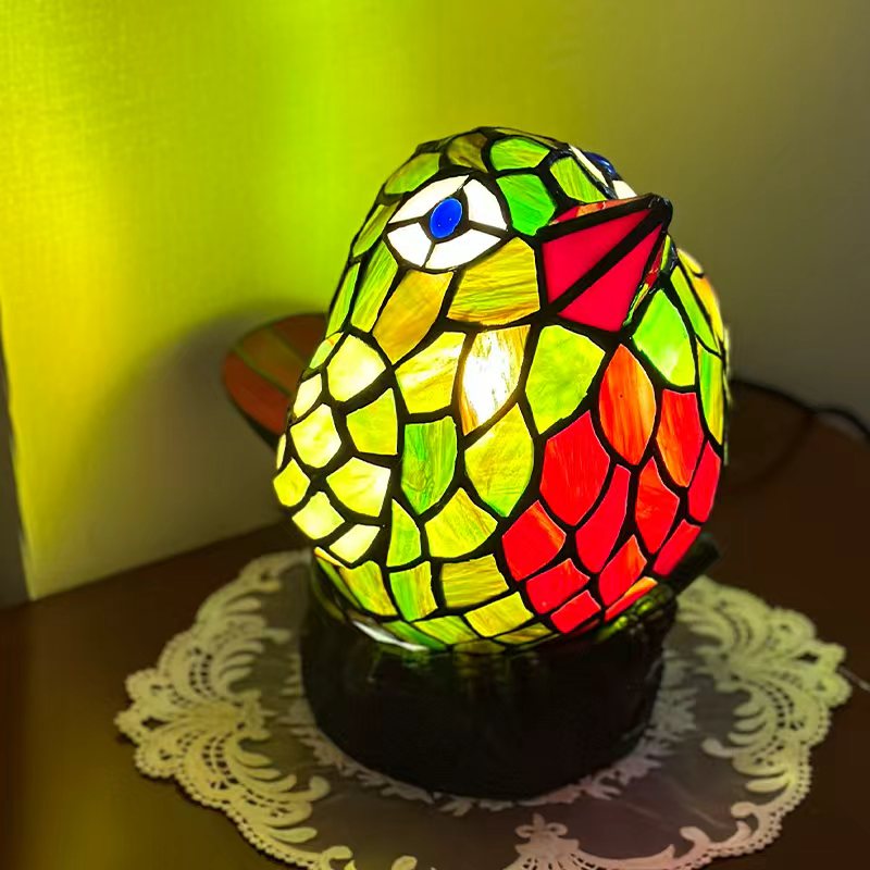"Happy Bird" Tiffany Leadlight Art Deco Stained Glass Accent Lamp