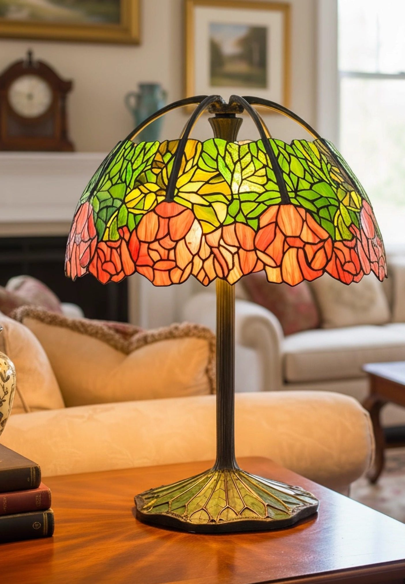 Joanne Tiffany Signature Collection Pink Lotus Table Lamp With Bronze Base