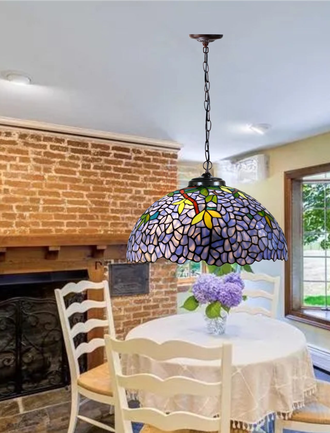 Timeless Collection@Large 17" Blue Wisteria Style Tiffany Pendant Light