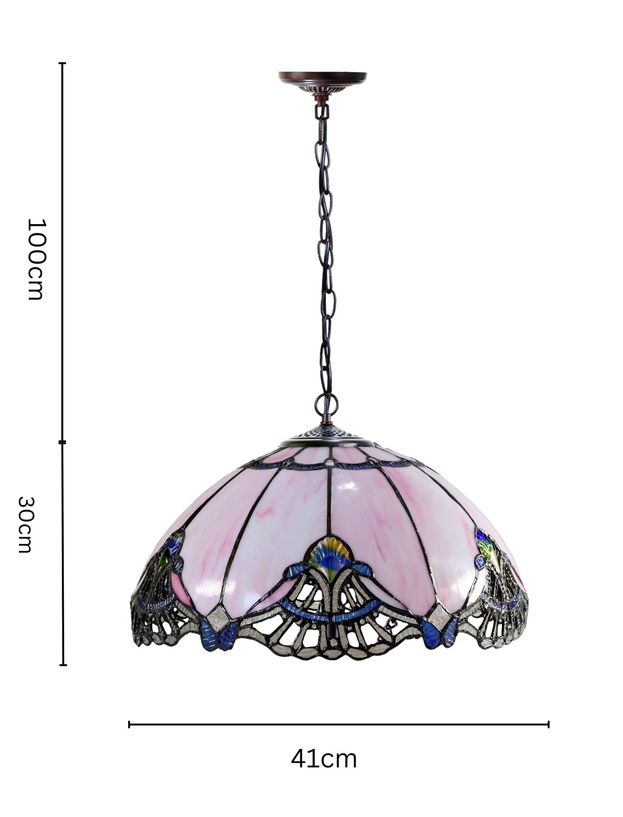 Large 16" Pink Rococo Style Tiffany Stained Glass Pendant Light