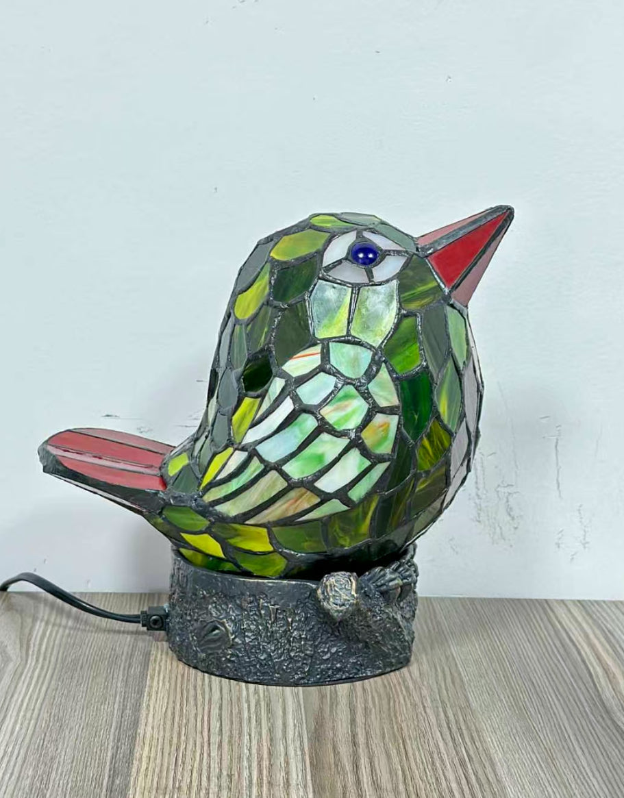 "Happy Bird" Tiffany Leadlight Art Deco Stained Glass Accent Lamp
