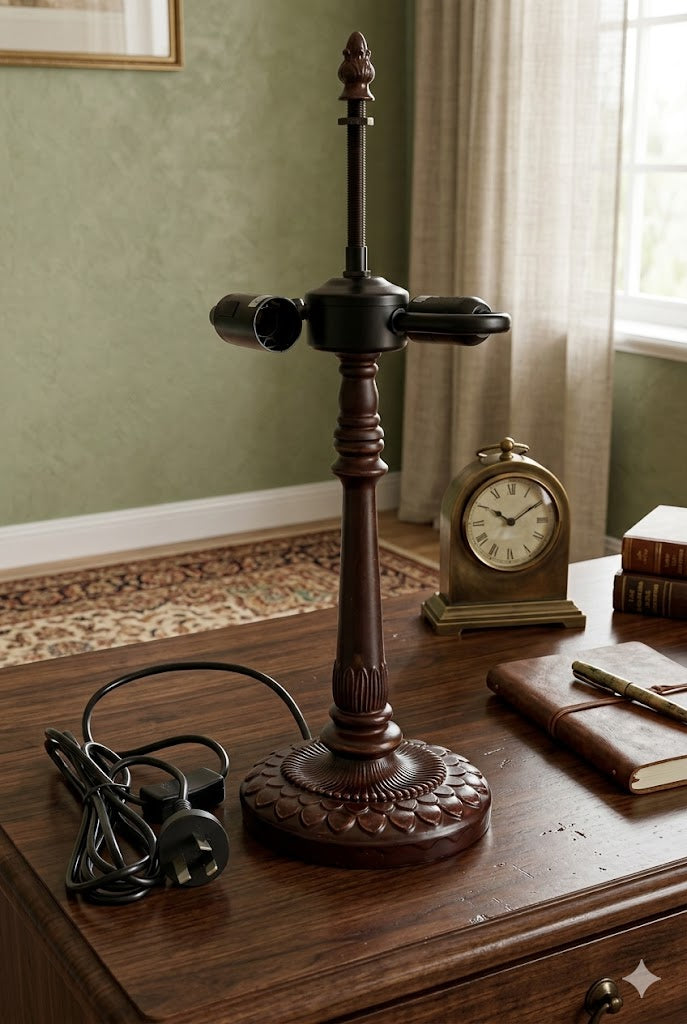 Art Nouveau Lotus Pedestal Metal Alloy Lamp Base – Antique Bronze Finish for 10" Tiffany Shades