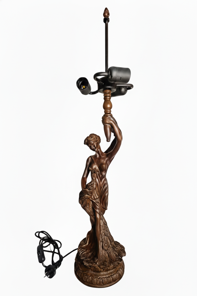 Huge 20" Tiffany Style Poppy Table Lamp – Art Nouveau Lady Sculpture Base