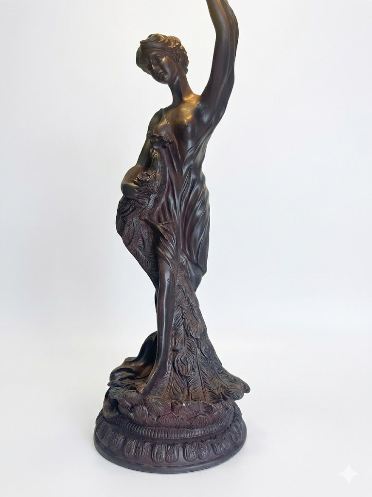 Huge 20" Tiffany Style Poppy Table Lamp – Art Nouveau Lady Sculpture Base