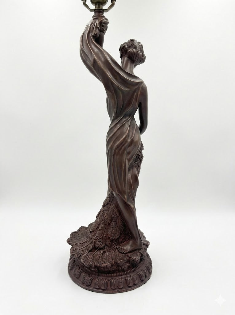 Huge 20" Tiffany Style Poppy Table Lamp – Art Nouveau Lady Sculpture Base