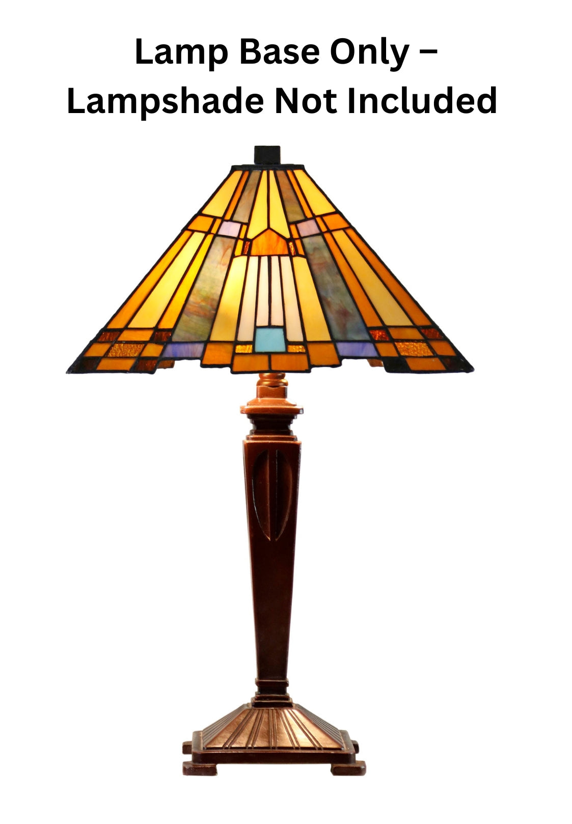 Mission Style Table Lamp Base for Square Tiffany Lamp Shade – Dual E14 Socket, Antique Bronze Finish