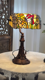 Stunning Stained Glass Tiffany Banker Lamp*Butterfly dances Among Flowers