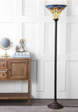 Large Golden Peacock Stained Glass Tiffany Torchiere Floor Lamp