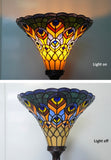 Large Golden Peacock Stained Glass Tiffany Torchiere Floor Lamp