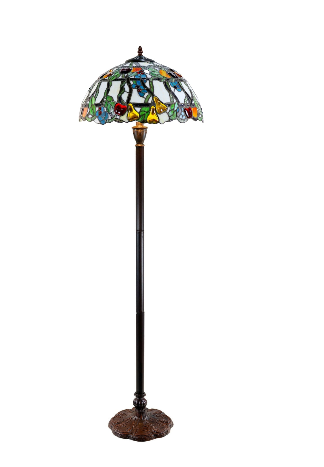 Large 16" Vibrant Fruits Style Stained Glass Tiffany Floor Light