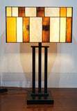 Large Modern Geometric Stained Glass Table Lamp – Amber Gold