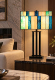 Large Modern Geometric Stained Glass Table Lamp – Ocean Blue