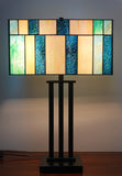 Large Modern Geometric Stained Glass Table Lamp – Ocean Blue