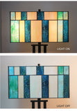 Large Modern Geometric Stained Glass Table Lamp – Ocean Blue