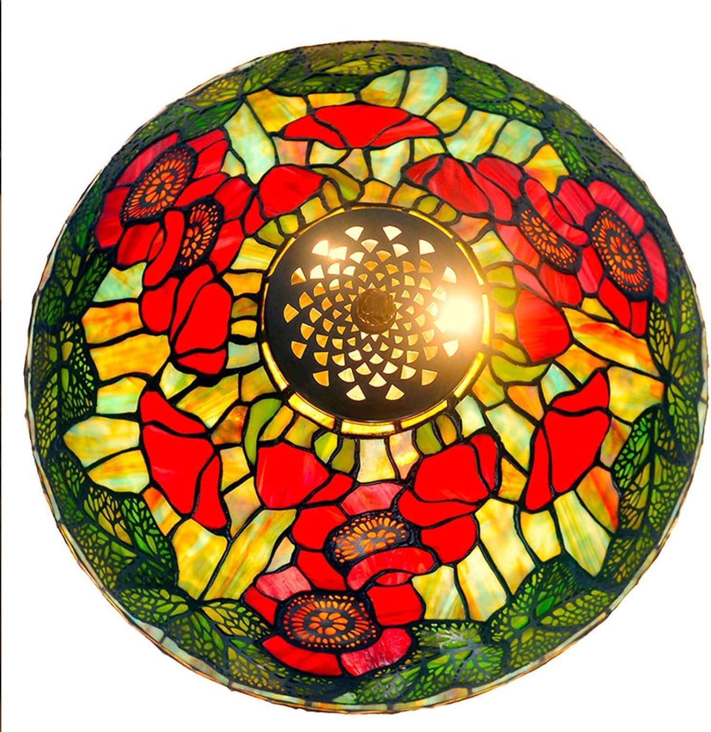 Legend Collection 16" Poppy Floral Tiffany Table Lamp with Green Uniqe Base