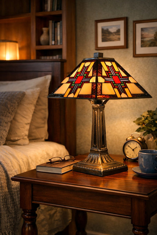 Classical 9"Square Shade  Mission Style Mini Tiffany Desk Lamp