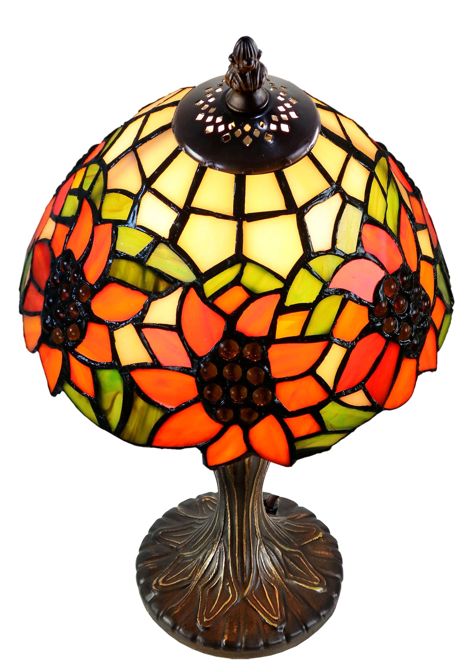 Classical 8" Red Sunflower Tiffany Mini Table Lamp