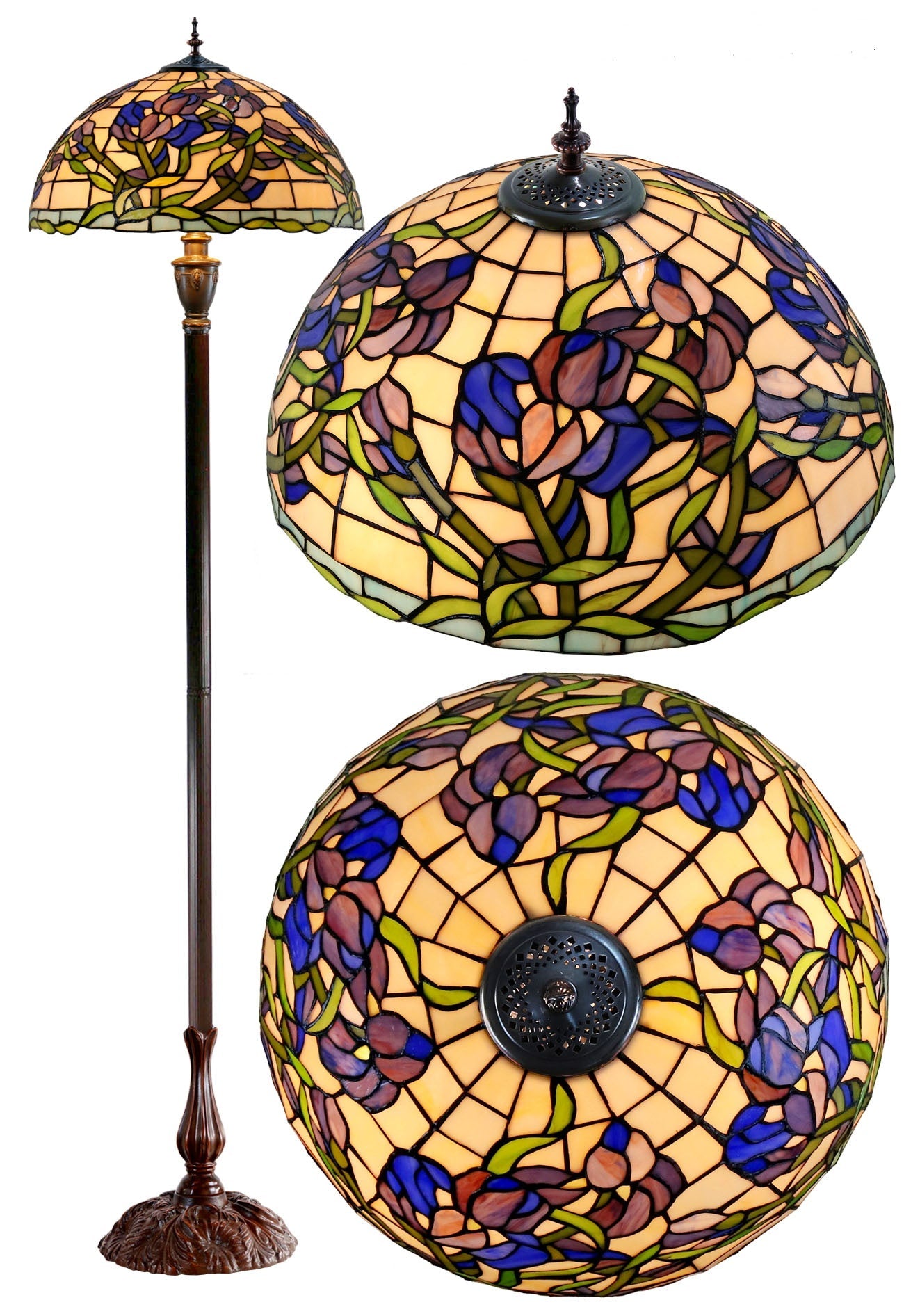 18" Blue Sweet pea blossoms Stained Glass Tiffany Floor Lamp