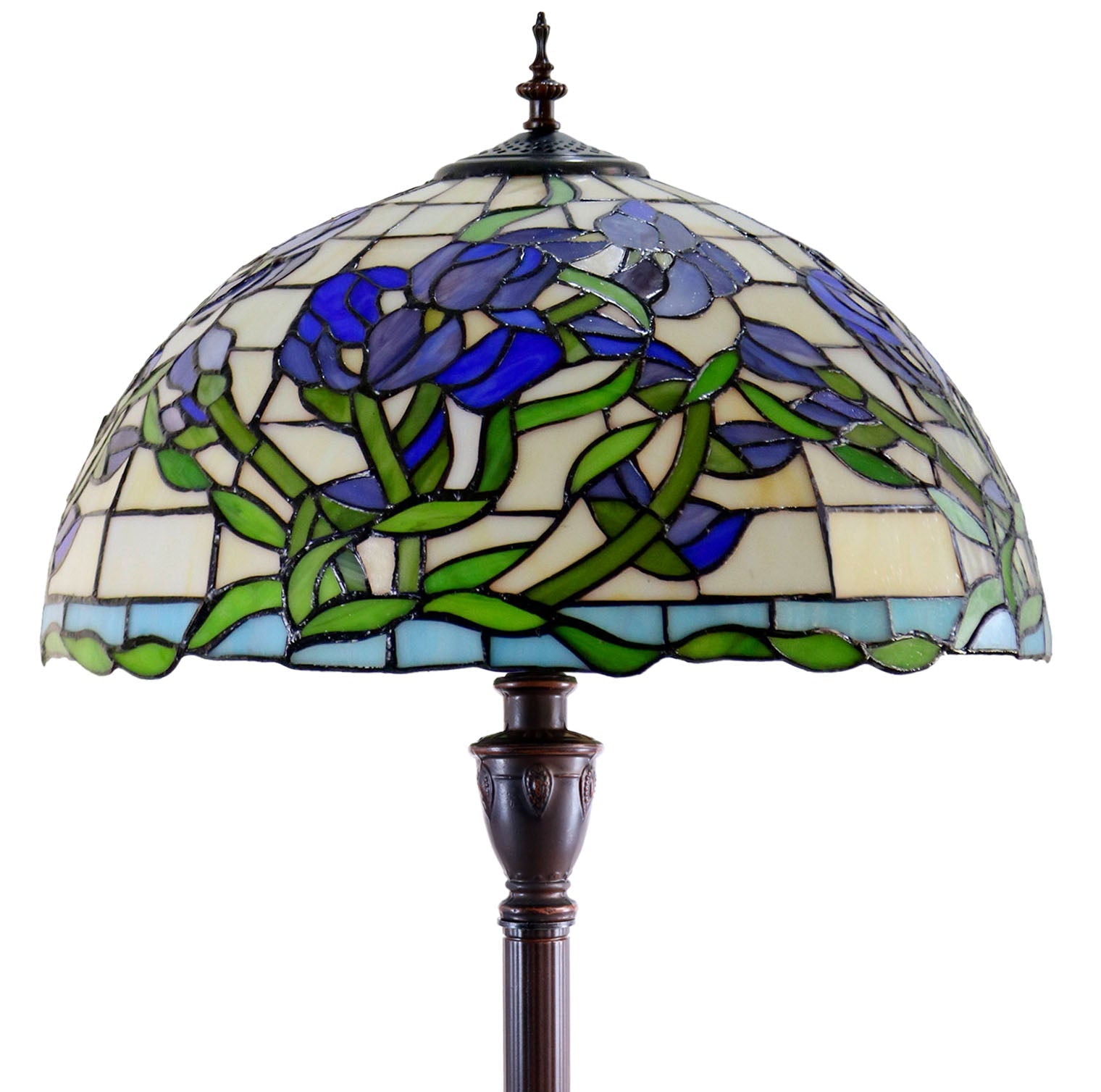 18" Blue Sweet pea blossoms Stained Glass Tiffany Floor Lamp