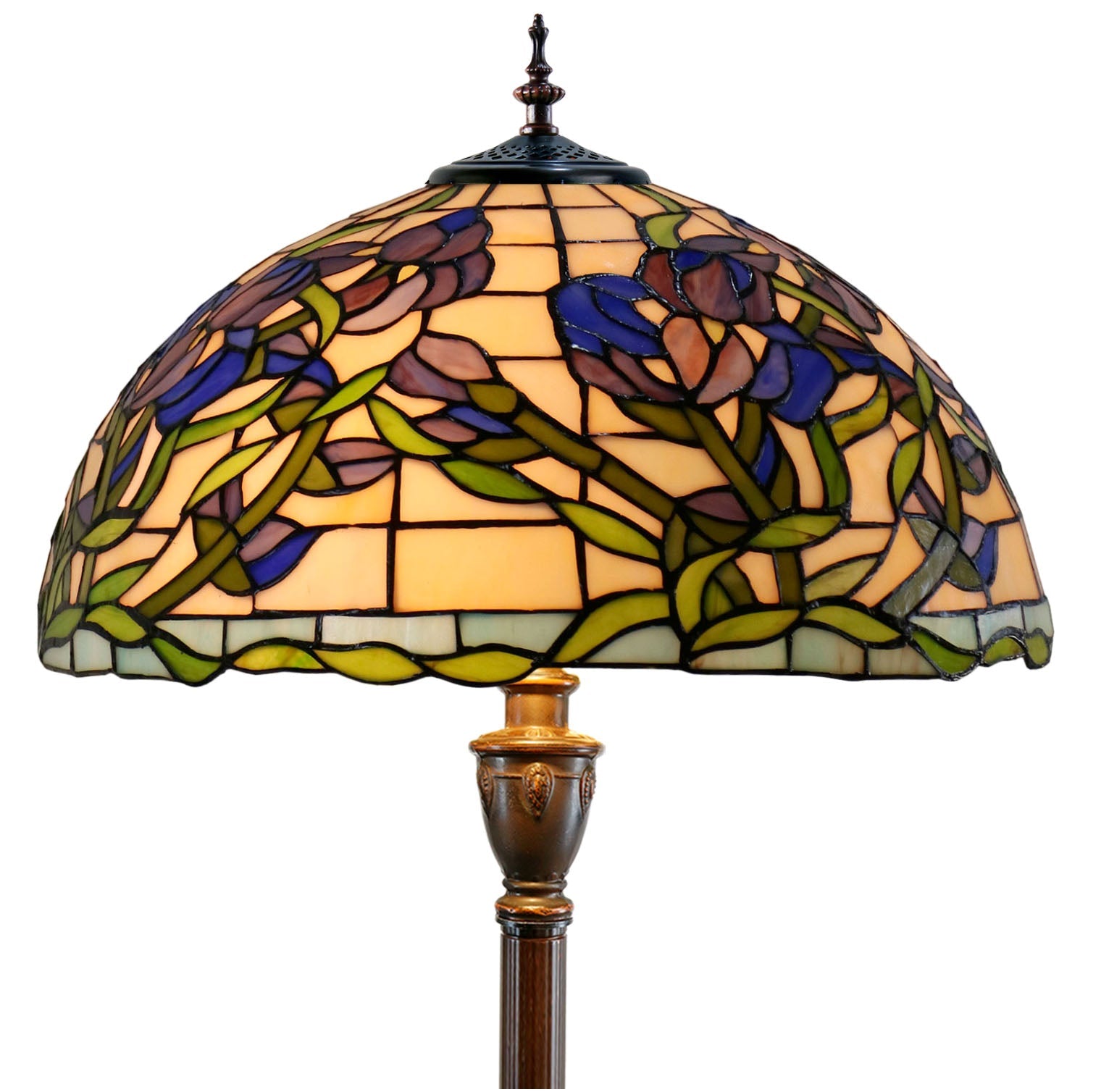 18" Blue Sweet pea blossoms Stained Glass Tiffany Floor Lamp