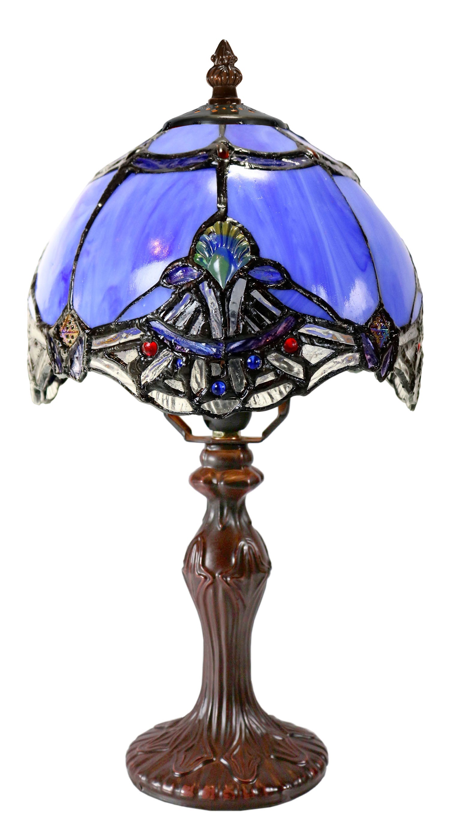 Cute  8" Blue Baroque Style curved Glass Tiffany Mini Lamp