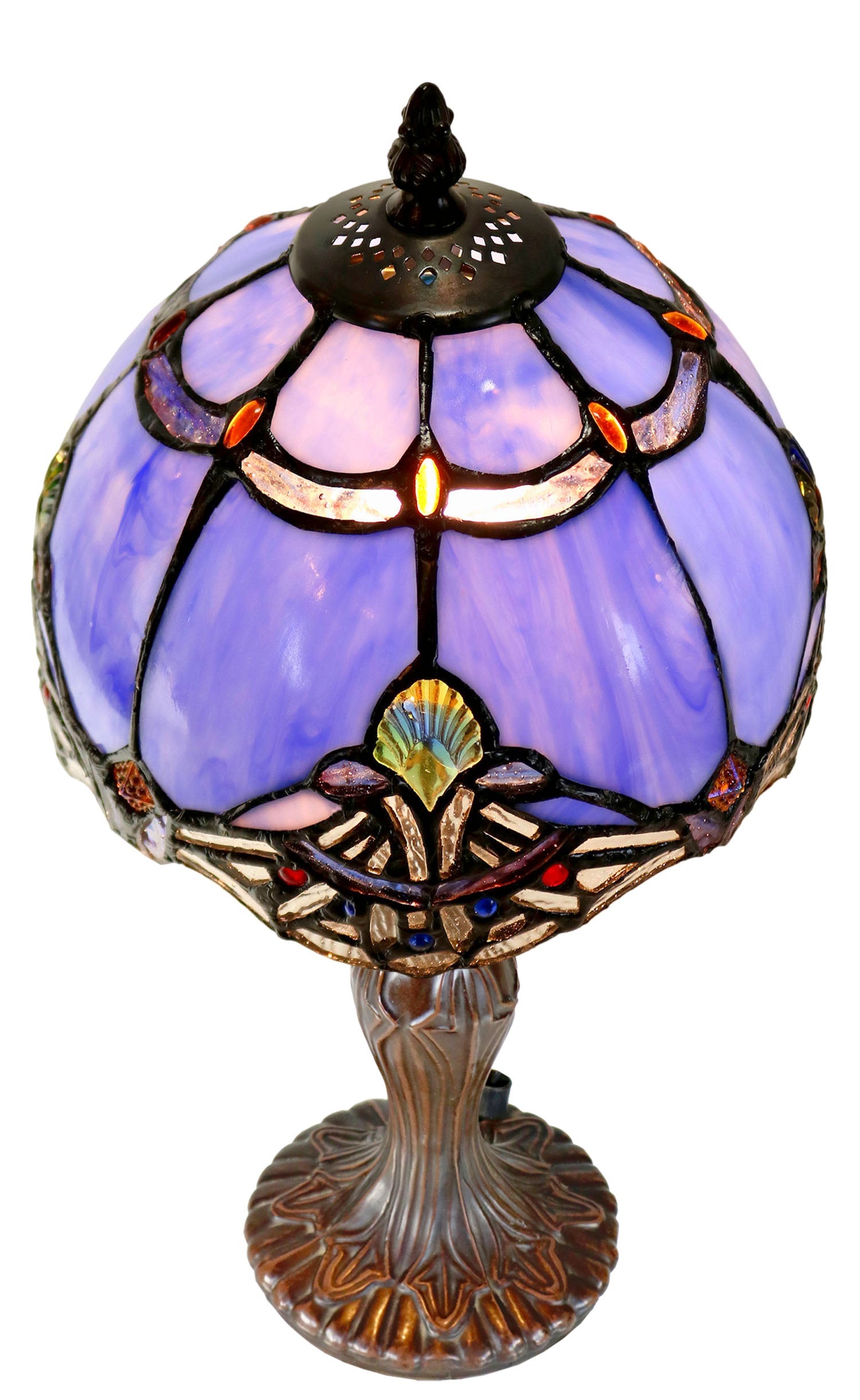 Cute  8" Blue Baroque Style curved Glass Tiffany Mini Lamp