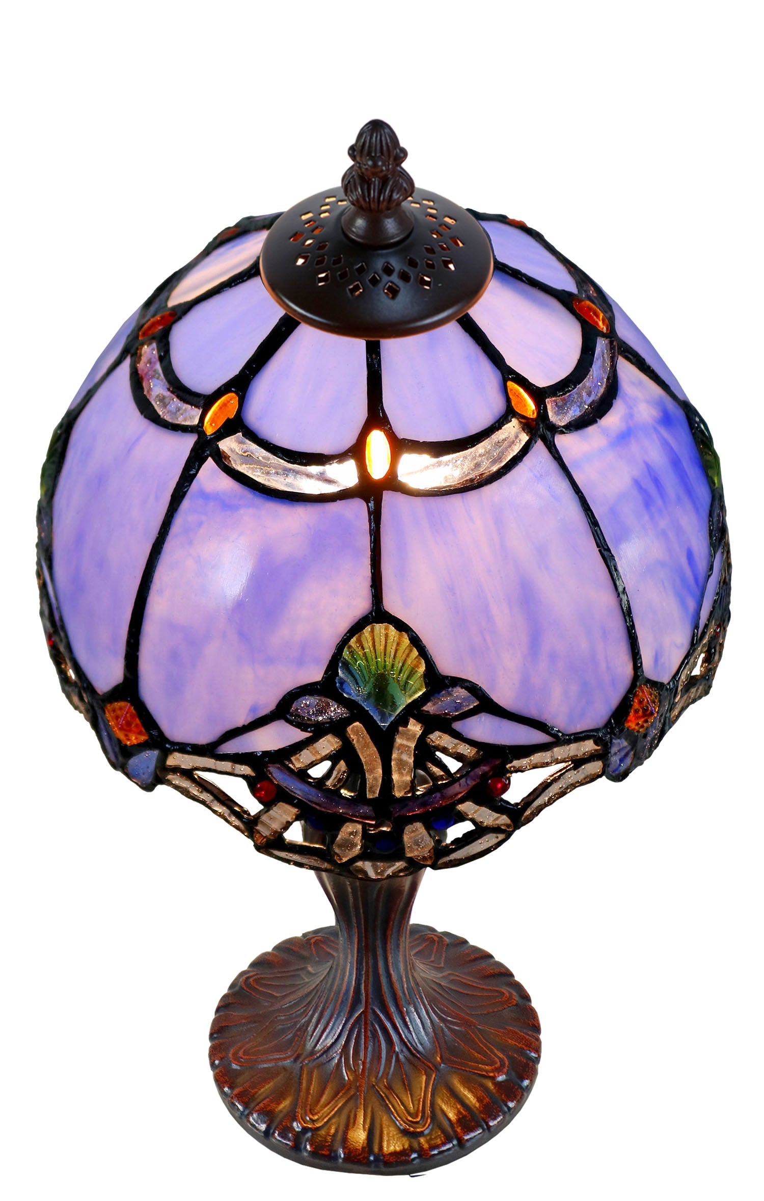 Cute  8" Blue Baroque Style curved Glass Tiffany Mini Lamp