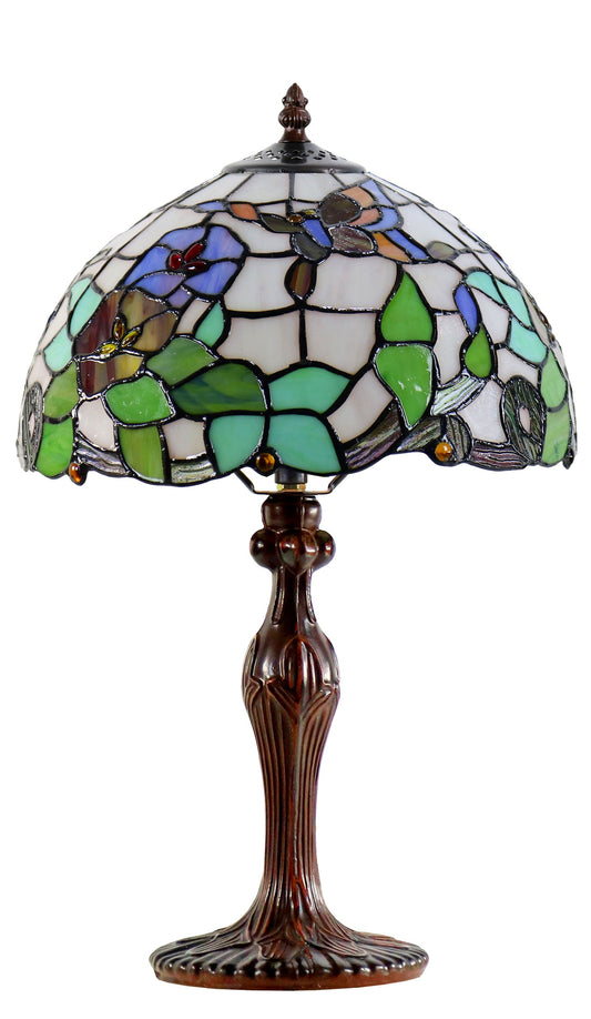 12" Butterfly  Flower Moring Glory Tiffany Bedside Lamp