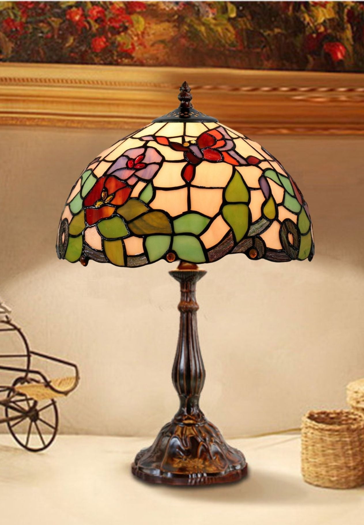 12" Amazing Butterfly Flower Tiffany Tiffany Bedside Lamp