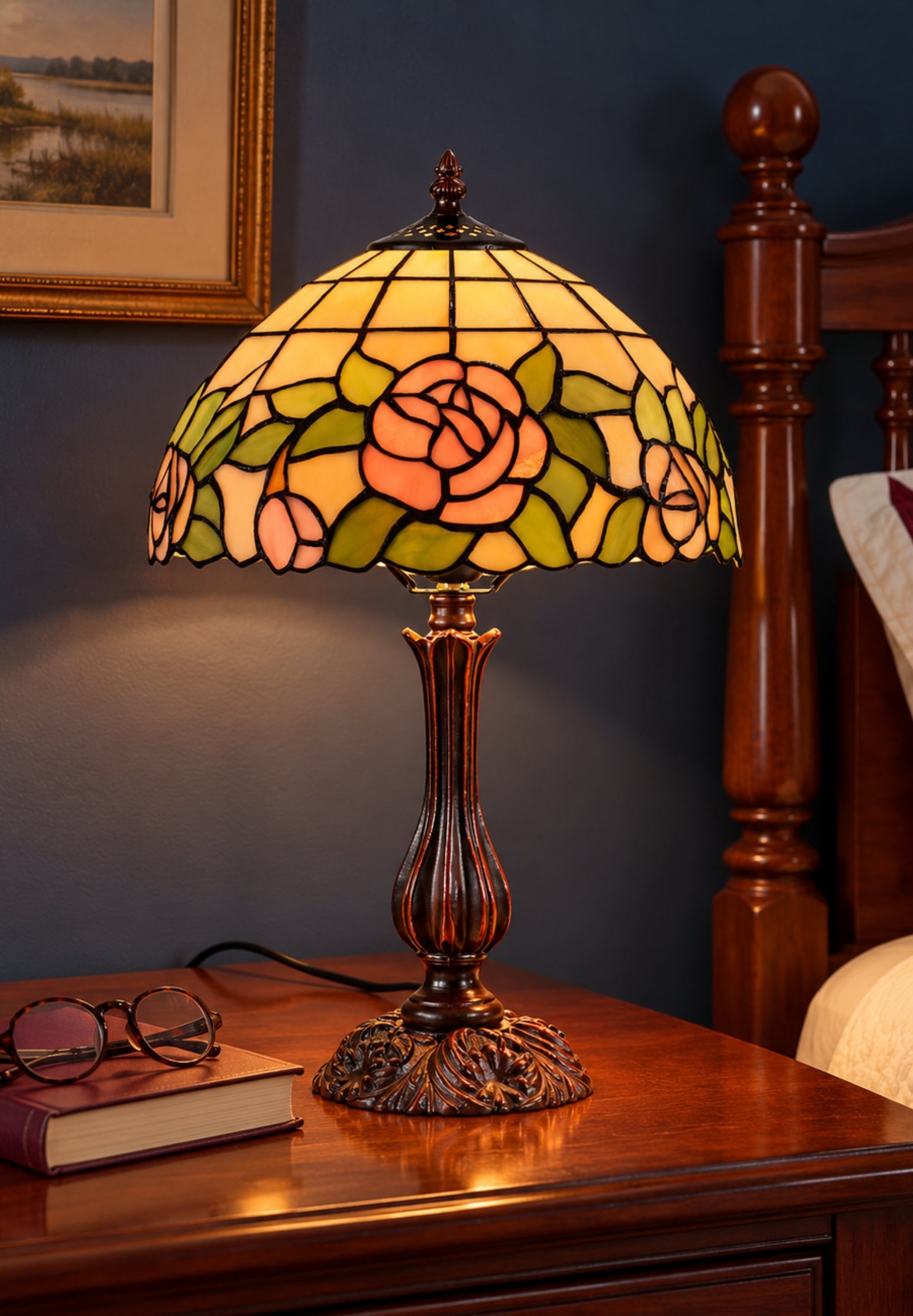 12" Blush Rose Tiffany-Style Bedside Lamp