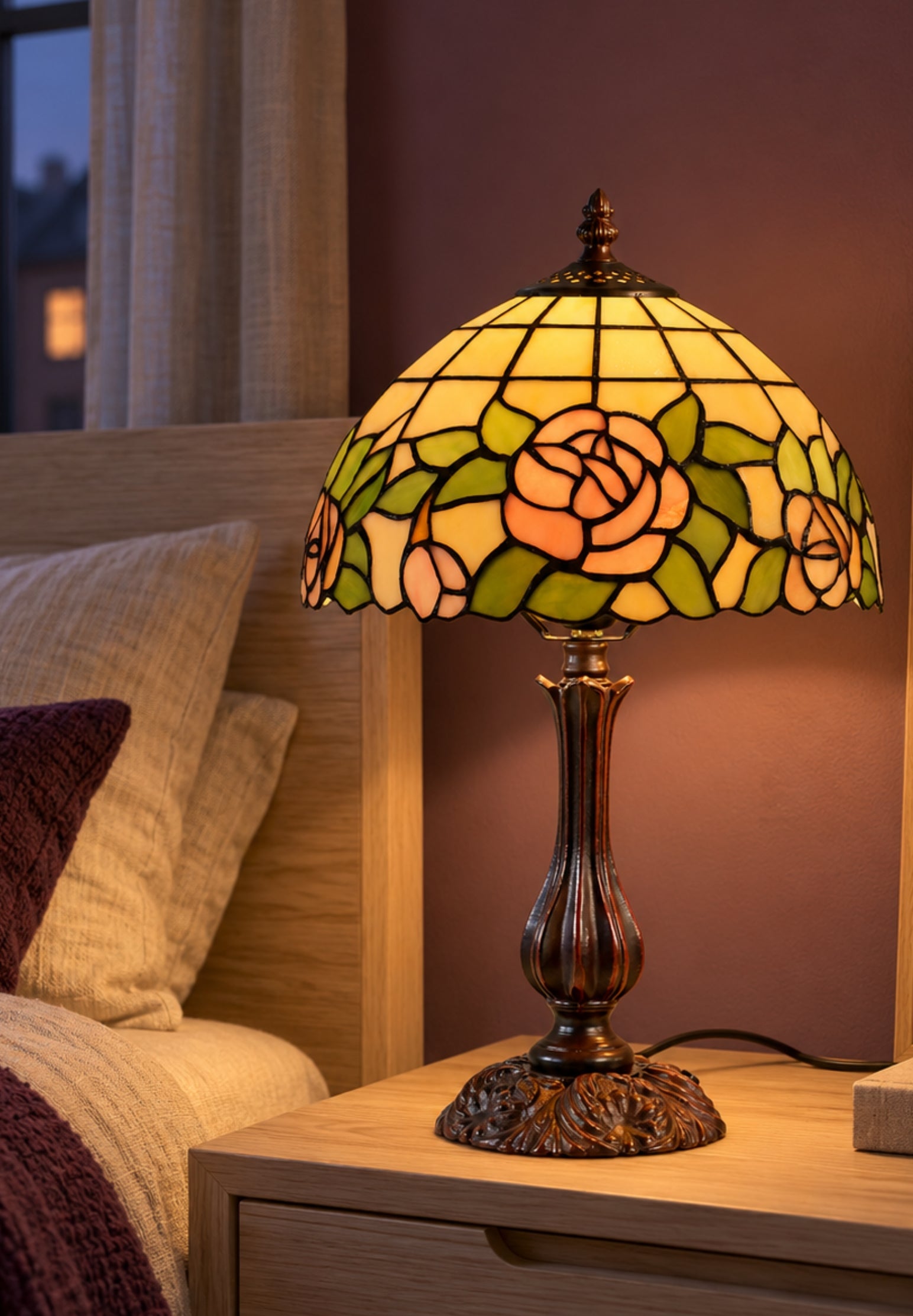 12" Blush Rose Tiffany-Style Bedside Lamp